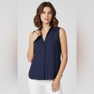 NY & Co  dark blue sleeveless sheer blouse, great condition, collar, XS